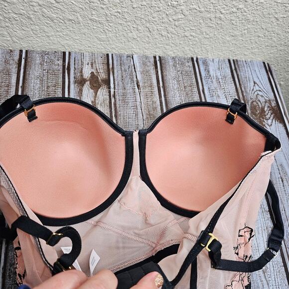 Auden bustier bralette corset bra top light pink and black Women's size Medium - Picture 5 of 5